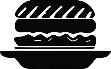 Classic black and white hamburger icon simple food graphic representing fast food and casual dining