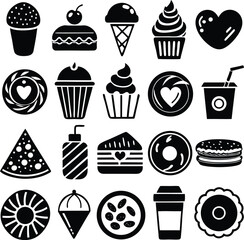 Sweet treat icons collection delicious desserts and beverages for culinary themes food graphics and menu design elements