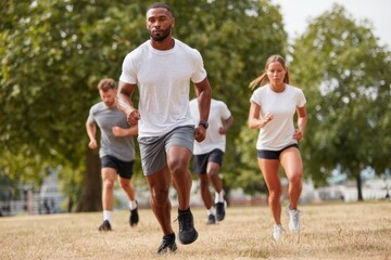 Fototapeta premium Group of runners exercising in a park