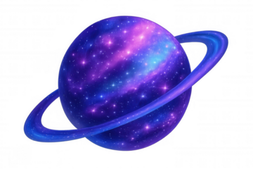 Cosmic ringed planet filled with bright galaxy, shining stars, and nebulae, space exploration concept