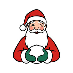 Charming Santa Claus Holding Snowball, Festive Holiday Illustration for Joyful Greetings
