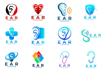 Set of Ear logo design vector. Hearing logo icon. Ear healthy logo collections