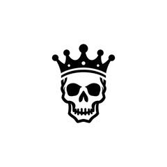 Vector illustration of a human skull wearing a royal crown in black silhouette style