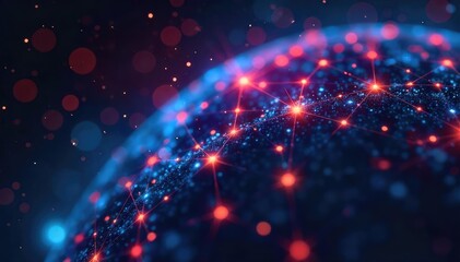 Interconnected network nodes glowing brightly, symbolizing digital communication and global connectivity Abstract concept of technology, interaction, and data flow , system, internet