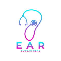 Ear healthy logo design vector. Ear clinic logo. doctor specialist ear logo template. Ear with stethoscope combination logo vector