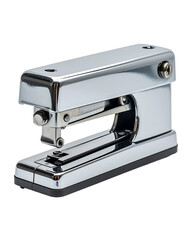 Sleek, chrome-plated stapler with a black base, featuring a visible mechanism and a smooth, rectangular design