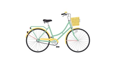 Naklejka premium Minimalist flat design illustration of a vintage bicycle, pastel tones, isolated on white.
