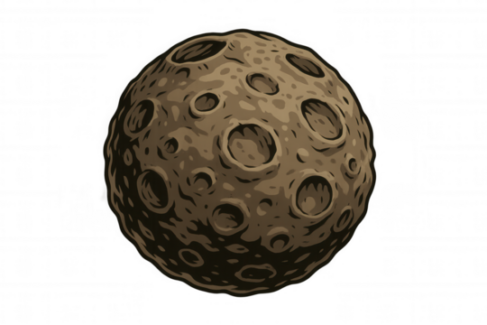 Cratered moon or asteroid illustration floating in space, exploring cosmos and celestial body concepts