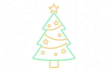Christmas tree neon light sign glowing outline graphic for winter holiday and festive season designs