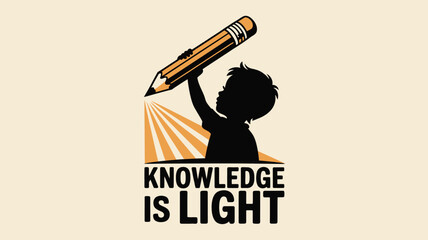Empower young minds with knowledge and education using this vibrant illustration of a child holding a pencil, illuminating the path to success