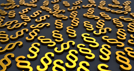 Article or paragraph symbols in gold. Legal system or enumeration, list. 3D illustraition