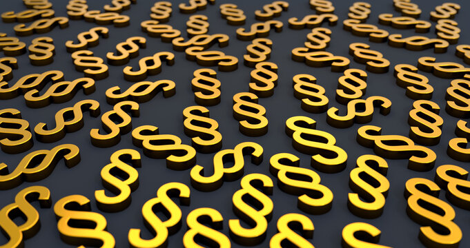 Article or paragraph symbols in gold. Legal system or enumeration, list. 3D illustraition