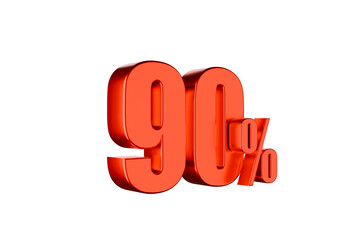 Red 90 percent sign on white background