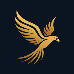 Majestic golden eagle soaring with outstretched wings against a dark navy blue background symbolizing power and freedom