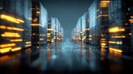 Modern Data Center Architecture with Server Racks and Fiber Optic Cables, Futuristic Network Infrastructure