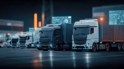 Fleet of Modern Semi-Trucks with Futuristic Technology Displayed for Logistics and Transportation Efficiency