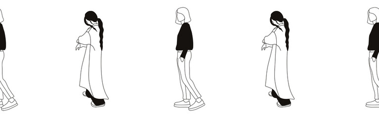 Hand-drawn doodle people border. Outline people clipart. Hand-drawn black art.