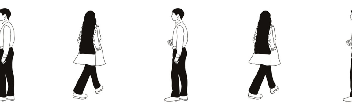 Hand-drawn doodle people border. Outline people clipart. Hand-drawn black art.