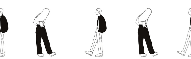 Hand-drawn doodle people border. Outline people clipart. Hand-drawn black art.
