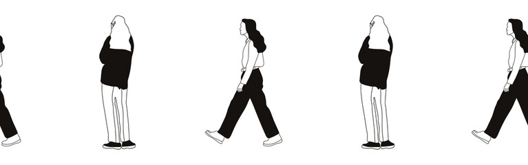 Hand-drawn doodle people border. Outline people clipart. Hand-drawn black art.