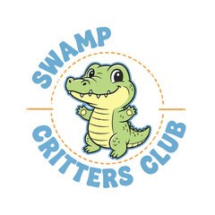 Naklejka premium Cute cartoon alligator mascot for swamp critters club