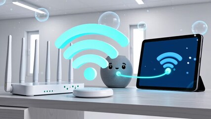 Smart Home Devices Connected by Wireless Wi-Fi Network with Router, Smart Speaker, and Tablet - Powered by Adobe