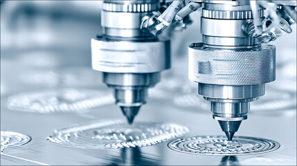 Precision machining tools in operation on a metal surface