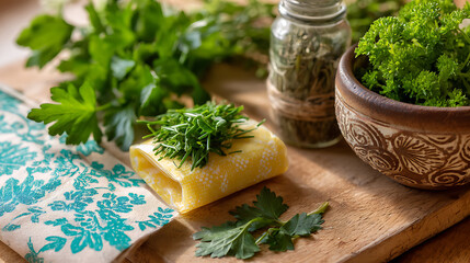 Fresh parsley on napkin
