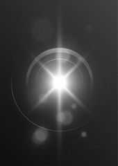 Realistic glowing star light flare isolated on transparent background.
