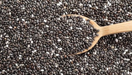 Wooden spoon filled with chia seeds