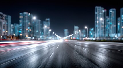 Obraz premium City Nightscape with Light Trails and Modern Architecture in the Background