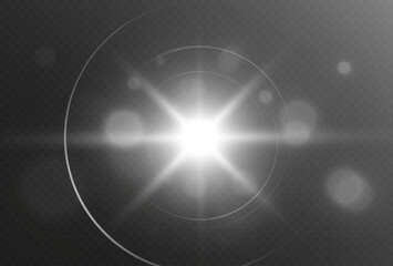 Realistic glowing star light flare isolated on transparent background.
