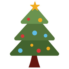 Christmas tree vector, simple flat Christmas tree vector illustration with Christmas ornaments