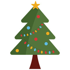 Christmas tree vector, simple flat Christmas tree vector illustration with Christmas ornaments