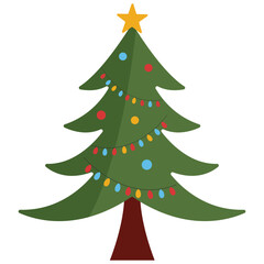 Christmas tree vector, simple flat Christmas tree vector illustration with Christmas ornaments