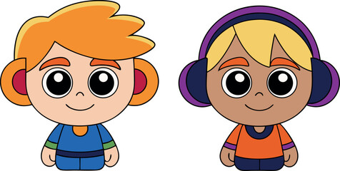 cartoon boy illustration, cartoon girl illustration, cute kids cartoon, adorable girl character, funny boy drawing, smiling girl cartoon, happy boy artwork, child-friendly kids design, playful cartoon