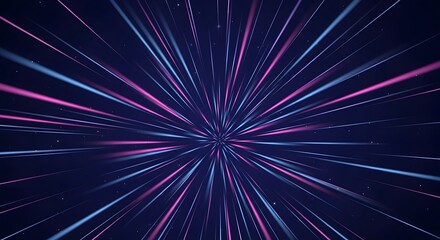 Fototapeta premium Light speed travel concept pink and blue light streaks radiating from a central point symbolizing warp speed for sci-fi technology background use.