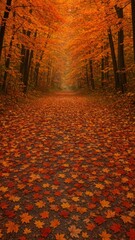 Fototapeta premium autumn path covered in colorful leaves mobile wallpaper