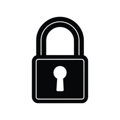 A black and white vector illustration of a classic padlock, symbolizing security, protection, and privacy in a digital or physical context