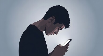 man using smartphone engrossed in his device illuminating his face perfect for illustrating tech addiction and digital lifestyle trends.