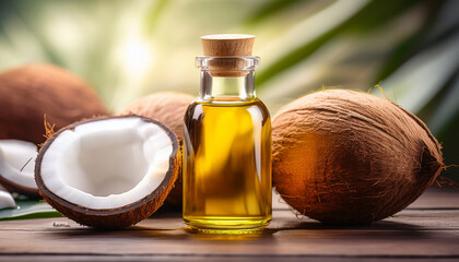 Mct Oil Captured In A Glass Bottle With Coconuts Generative Ai
