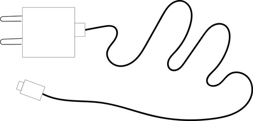 Mobile Charger PNG – Minimal Doodle Art, Power Adapter, USB Charger Icon Transparent Background