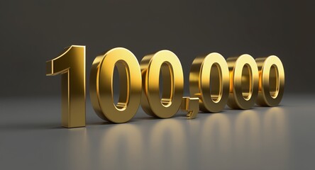 100,000 Gold Number Milestone, Achievement, Celebration, Anniversary, Success, Count, Digital, Render, Three Dimensional, Graphic Design, Abstract, Business, Finance, Shiny, Golden, Luxury, Wealt