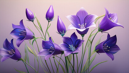 Minimalistic Floral Art Featuring Stylized Bellflowers For Modern Botanical Design