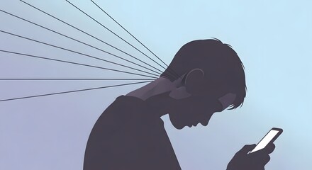 person using smartphone absorbed by digital world isolated depicting mobile addiction and digital distraction in modern life