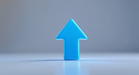 3D Render of a Shiny Blue Up Arrow, Simple Minimalist Design, Website Icon, Progress Indicator, UI Element
