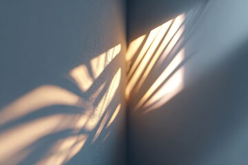 Minimalist interior with triangular object and sunlight