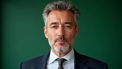 Confident senior businessman with curly natural hair shares wisdom against a vibrant green backdrop in engaging 4K footage for your business needs