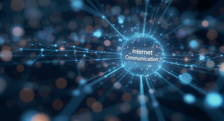 Abstract glowing sphere representing global internet communication, digital network connection, futuristic technology, data transfer, connection lines, network nodes, bokeh background, abstract b