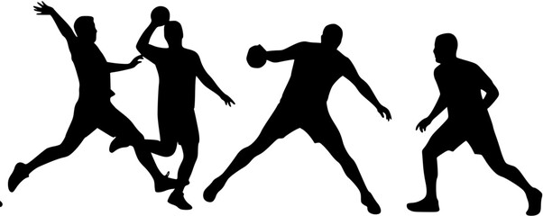 Double Handball Players in Black Silhouette Mid-Game
